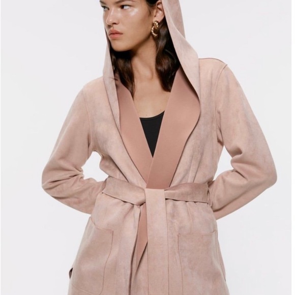 Zara Jackets & Coats Zara Faux Suede Hooded Jacket Pink Poshmark